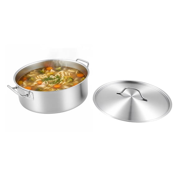 TFCFL 11 QT Silver Stainless Steel Stock Pot 36CM Large Kitchen Soup Cookware with Lid