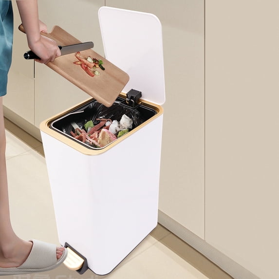 TFCFL 12L Step Trash Bin Free Standing Foot Pedal Trash Can Indoor Garbage Waste Container White