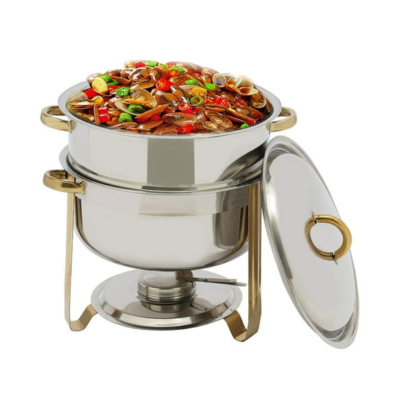 TFCFL 13.5L/ 14.2 Qt. Round Food Chafer Catering Chafing Dish Stainless Steel Deep Soup Pot Gold Silver