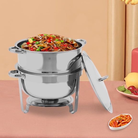 TFCFL 13.5L/ 14.2 Qt. Round Food Chafer Catering Chafing Dish Stainless Steel Deep Soup Pot Gold Silver