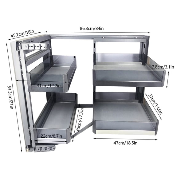 TFCFL 14" Blind Corner Pull Out Cabinet Storage Baskets 2 Tier Swing Tray Organizer Universal Mount Soft Close