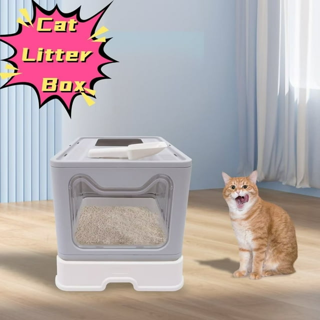 TFCFL 16.14" Foldable Pet Kitty Cat Litter Box Large Enclosed Cat Litter Box Cat Litter Box with
