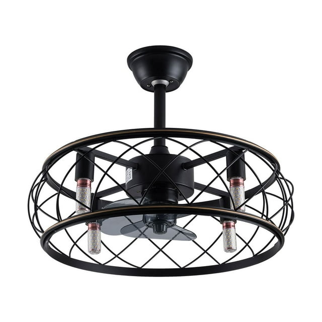 TFCFL 18In Caged Ceiling Fan with Light Industrial Ceiling Fans 3 Speeds Adjustable Enclosed
