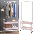 thumbnail image 1 of TFCFL 2 in 1 Garment Rack, Clothing Rack with 2 Tier Metal Basket & Casters, Rolling Storage Cart Clothes Organizer, Heavy-Duty Metal Clothing Rack for Hanging Clothes, Dresses, Coats (Pink), 1 of 18