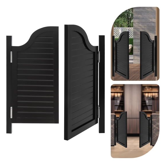 2 Doors 180 Swing Solid Wood Door Black Partition Door for Kitchen Shop Entrance Partition 39x35in
