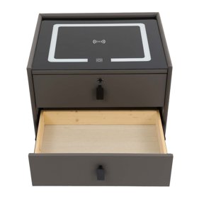 2 Drawers Bedside Table Lockable Storage Cabinet Bedroom Nightstand with USB & Wireless Charging