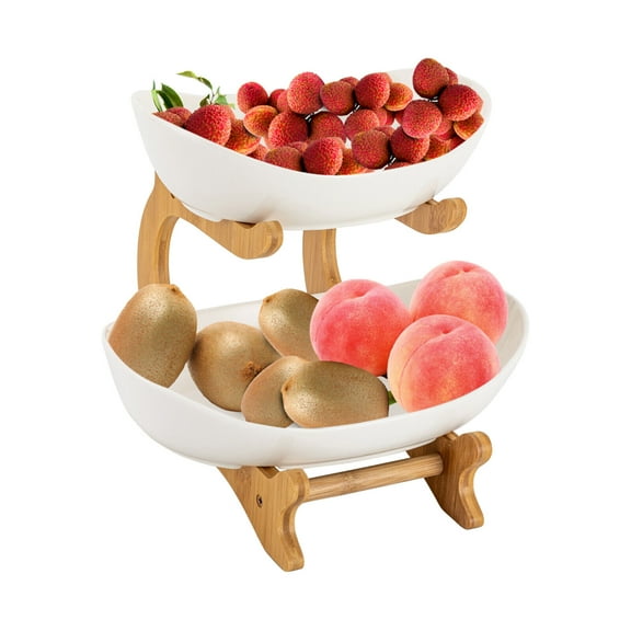 TFCFL 2 Tier Detachable Fruit Basket Rack Ceramic Bread Vegetable Bowl Stand Fruit Holder