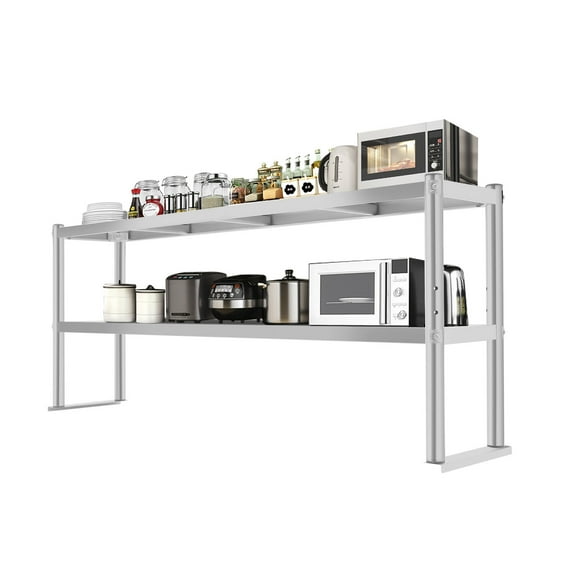 TFCFL 2 Tier Stainless Steel Kitchen Storage Shelf Prep Table Commercial Wide Double Overshelf 12 x 59 Inch