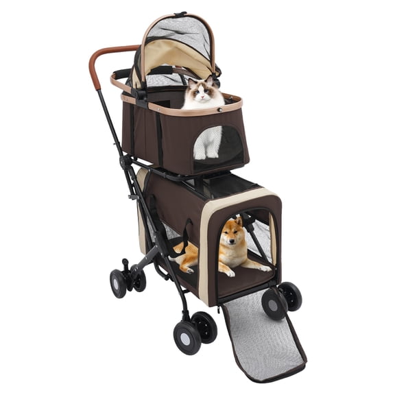 TFCFL 2 Tiers Dog & Cat Stroller Foldable Pet Stroller for Small & Medium Dogs Load 77lbs