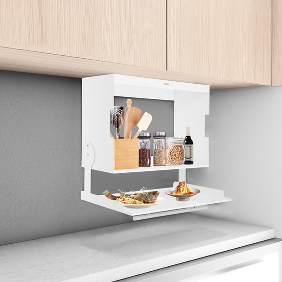 TFCFL 2 Tiers Kitchen Storage Rack with Pull-down Cover Kitchen Spice Organizer Wall Spice Organizer Under Cabinet