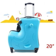 TFCFL 20" Child Ride on hard Luggage Kids Travel Rolling Skateboard Suitcase Bag Trolley Gift(Blue)