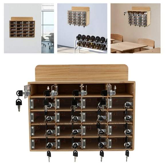 TFCFL 20 Slots Cell Phone Locker Box Organizer Case Wood Cell Phone Storage Cabinet With Locks & Keys