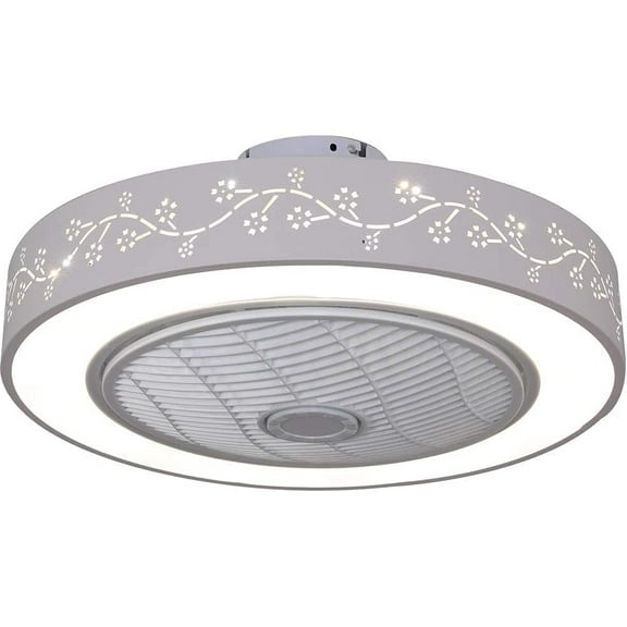 TFCFL 22" Dimmable Ceiling Fan with Light, Modern Low Profile Fan with Remote & Smart APP Control 3 Colors 6 Speeds Semi Flush Mount Round Invisible LED Fan Chandelier for Bedroom Dining Room (White)