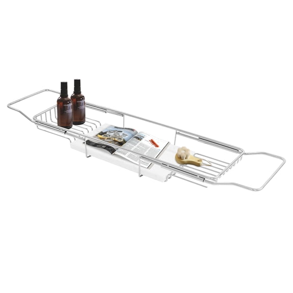 TFCFL 26.77-35.43in Expandable Bathtub Tray Stainless Steel Bathtub Tray with Marble Board