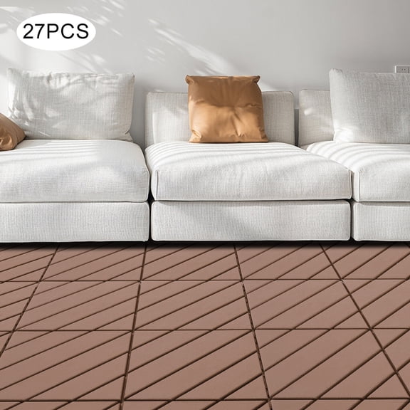 TFCFL 27 PACK Square Plastic Interlocking Deck Tiles Outdoor Patio Flooring Mat Coffee 12"x12"