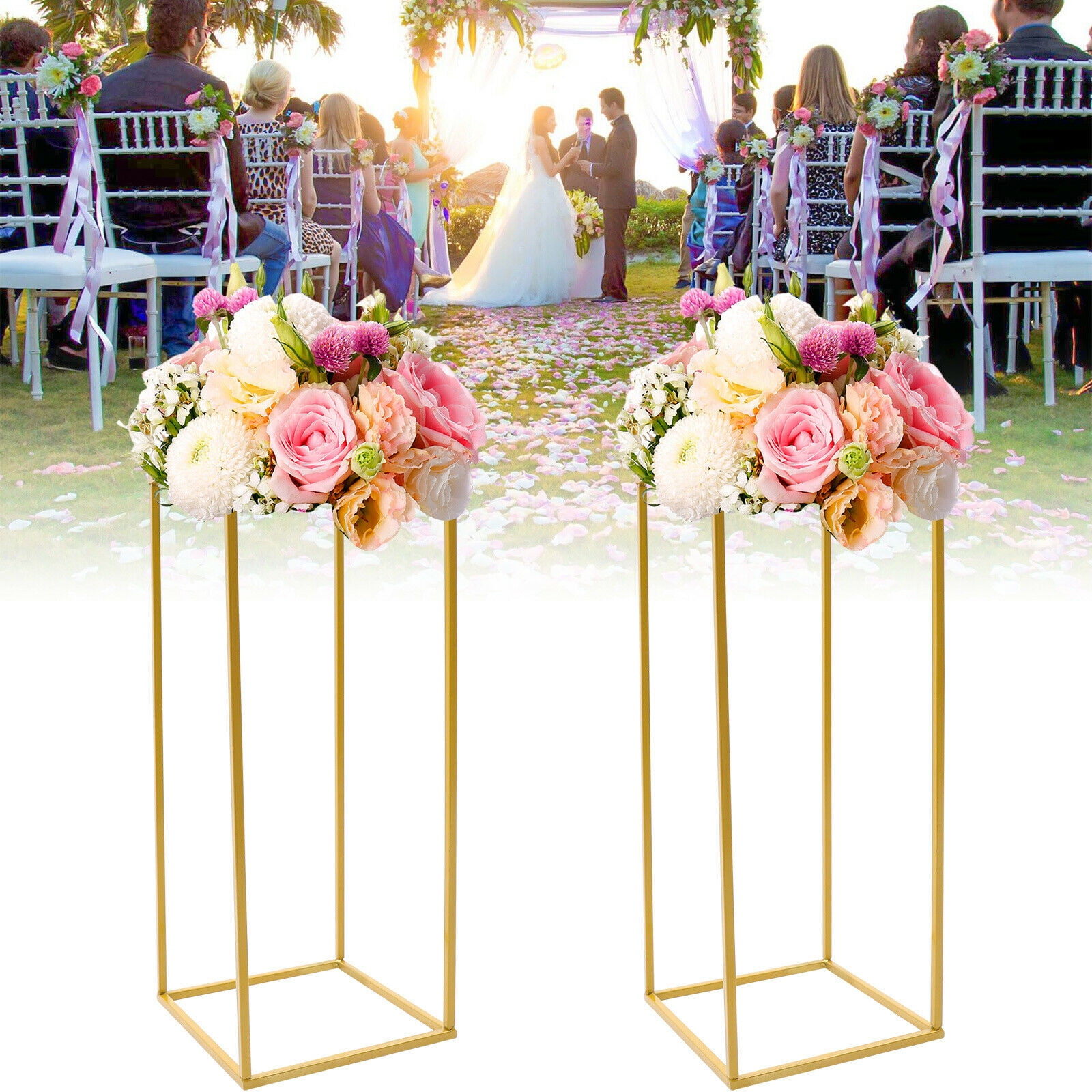 TFCFL 2pcs Gold Iron Art Flower Racks Lawn Wedding Floral Stand Vases  Column Stand