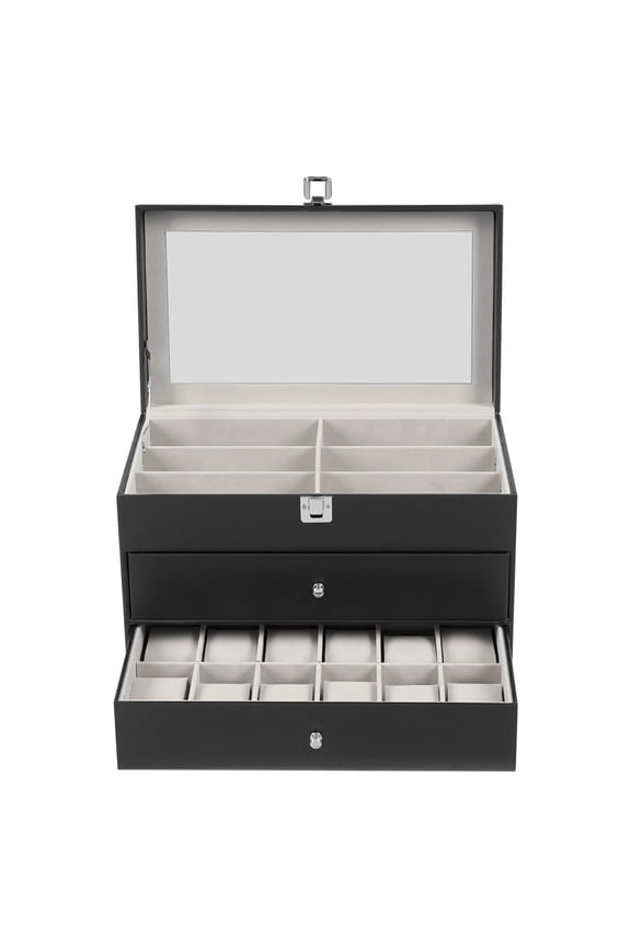 3 Layer 24 Slots Wrist Watch Box Eyeglasses Display Case Organizer Jewelry Storage Box