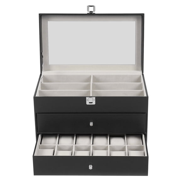 TFCFL 3 Layer 24 Slots Wrist Watch Box Eyeglasses Display Case Organizer Jewelry Storage Box