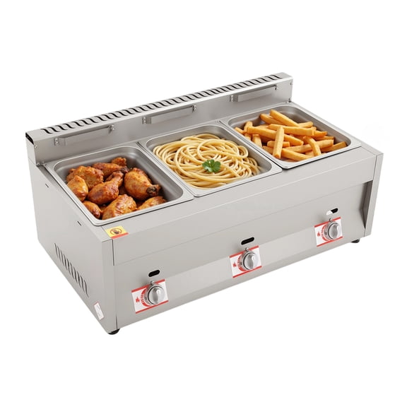 TFCFL 3-Pan Propane Gas Food Warmer Restaurant Tabletop Desktop Countertop Steam Table