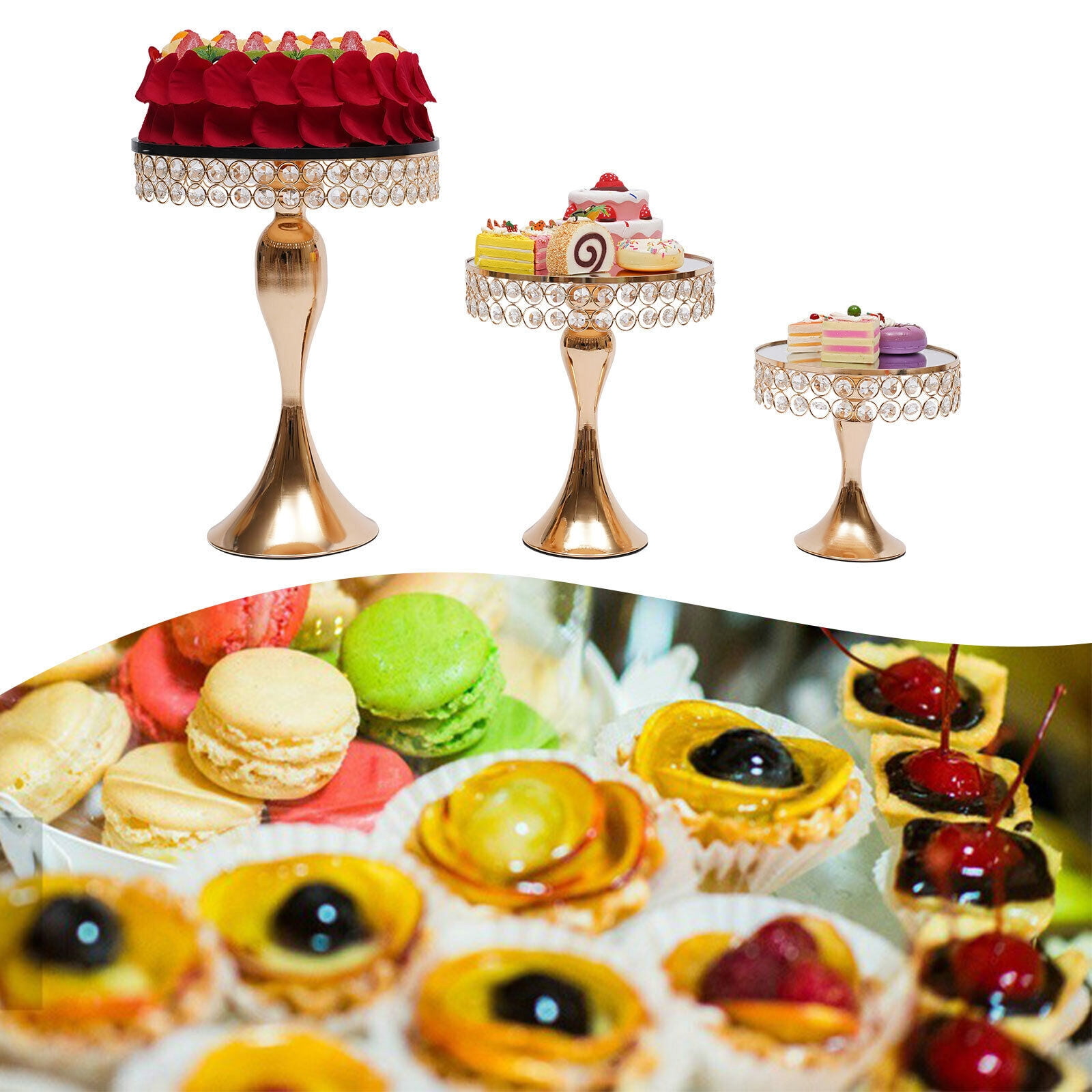 TFCFL 3 Set Cake Holder Wedding Gold Crystal Dessert Cupcake Stand Set
