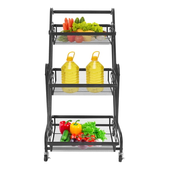 TFCFL 3 Tier Adjustable Metal Rolling Utility Cart Multi-Functional Storage Cart Kitchen Organizer Trolley with Wheels