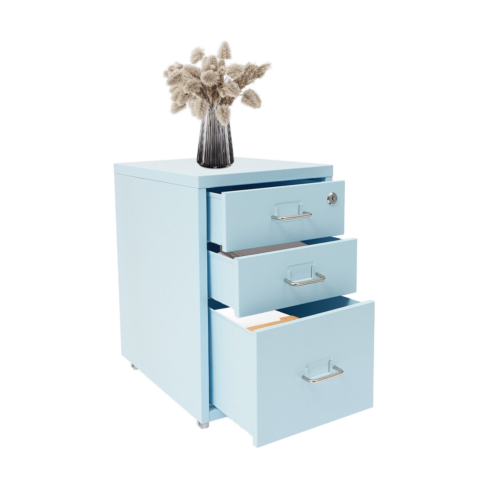 TFCFL 3 Tier Rolling File Cabinet Drawers Organizer Office Lockable Filing Organizer with 4 Wheels