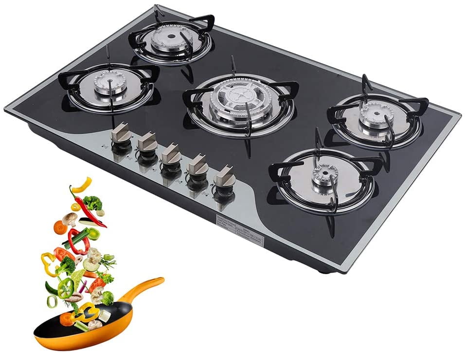 30 inch Stove Top Gas Cooktop Burner Kitchen Cooking LPG/Propane Ultra  Thin Easy Clean Stove with 5 Burners Flameout Safety Protection Devic