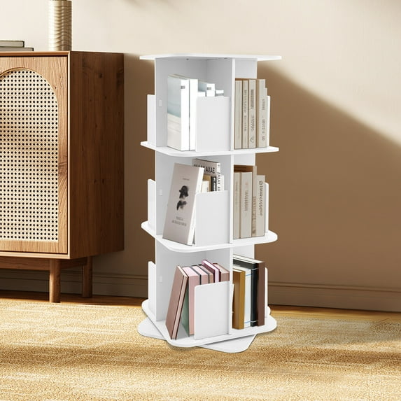 TFCFL 360° Rotating Bookshelf 3 Tier Standing Bookcase Small Corner Bookcase Storage Display Stand