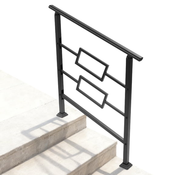 TFCFL 38.58'' L x 39.37'' H Iron Handrail for Outdoor 2-3 Steps, Black Metal Outdoor Stair Railing Exterior Hand Rail For Porch Deck Doorway