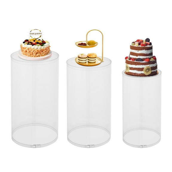 TFCFL 3pcs Clear Round Cylinder Wedding Cake Display Stand Freestanding Flower Column Stand