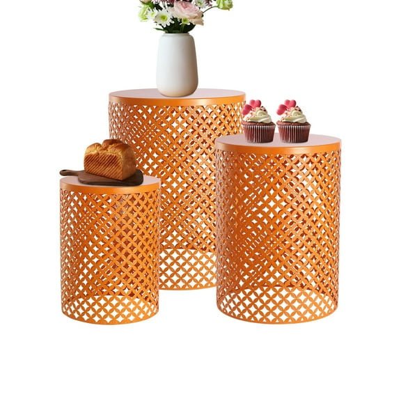 TFCFL 3pcs Orange Round Side Tables Modern Iron End Table In/Outdoor Metal Frame Accent Table