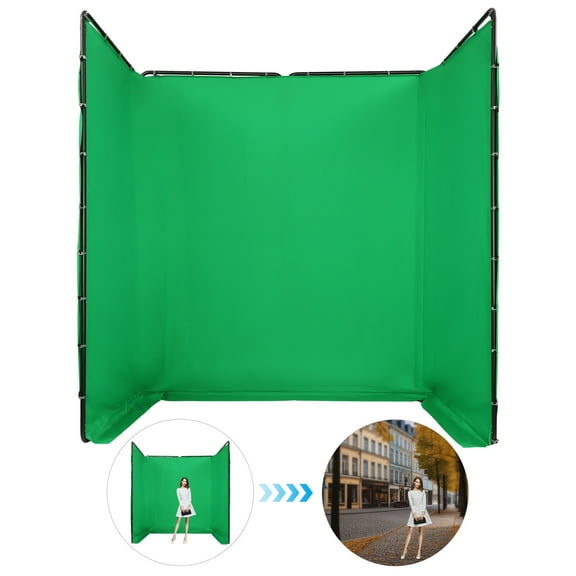 TFCFL 4*2.4m Photography Backdrop Stand with Green Cloth Portable Foldable Background Stand Decoration