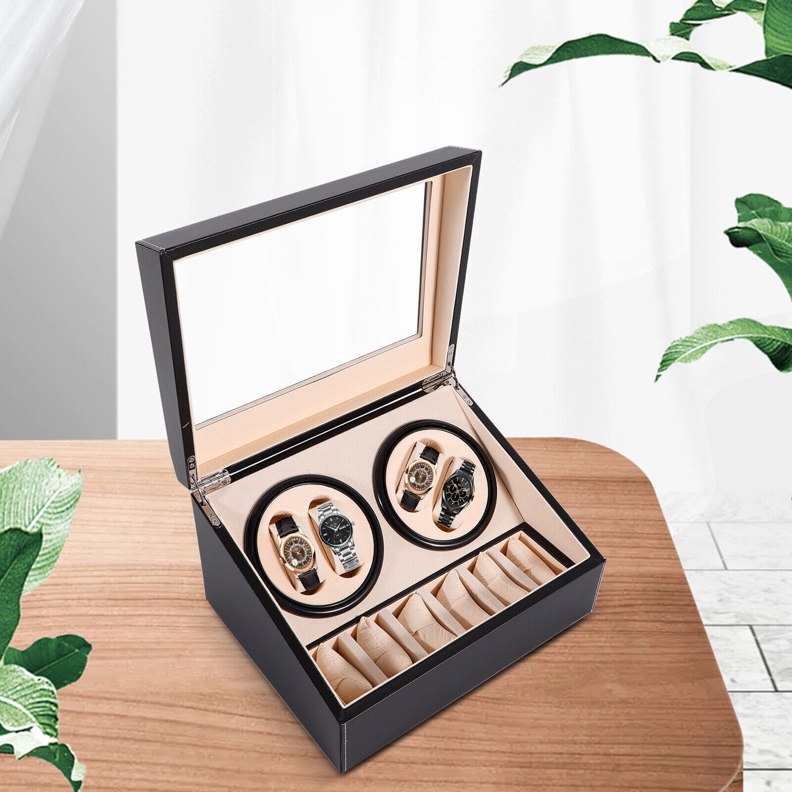 TFCFL 4+6 Automatic Rotation Watch Winder Leather Storage Case Display