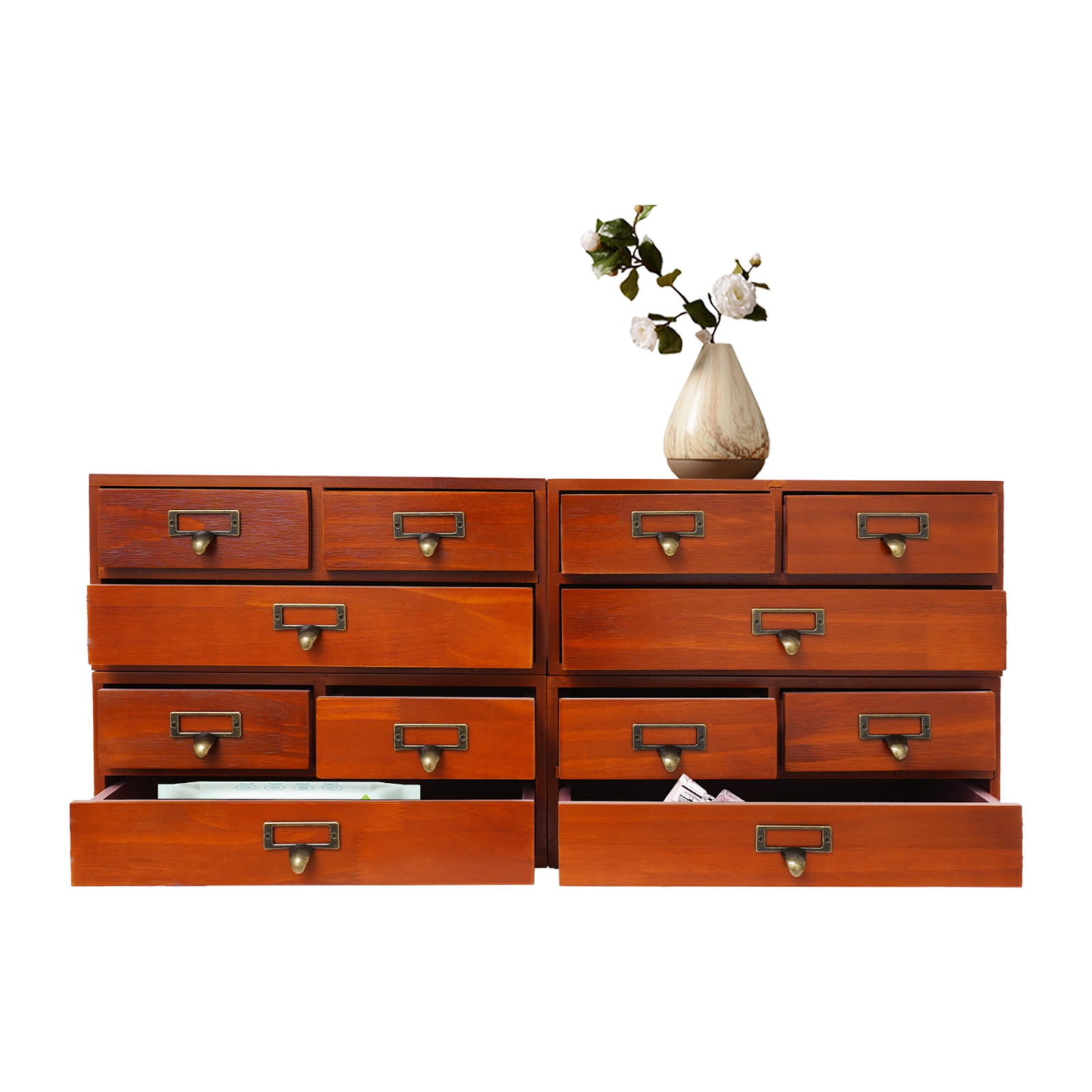TFCFL 4 Pack 3-Drawer Wooden Desktop Storage Cabinet Drawer Organizer ...