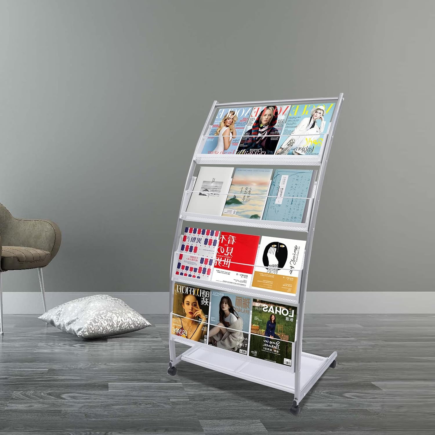 TFCFL 4Tier Magazine Display Holder FloorStanding Newspaper Brochure