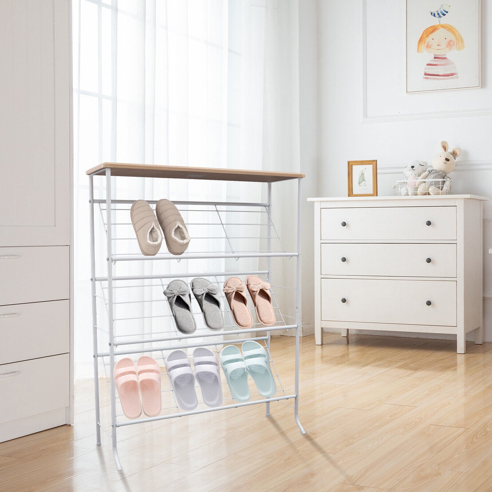 TFCFL 4 Tier Round Tube Shoe Rack Organizer Stand Shoe Storage Shelf