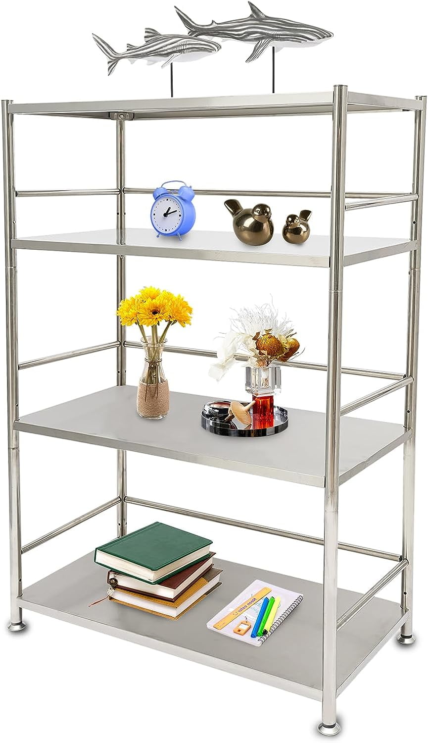 TFCFL 4 Tier Storage Shelf,Kitchen Storage Shelf,Stainless Steel Storage Rack Shelving Unit,for Bathroom, Living Room,Kitchen