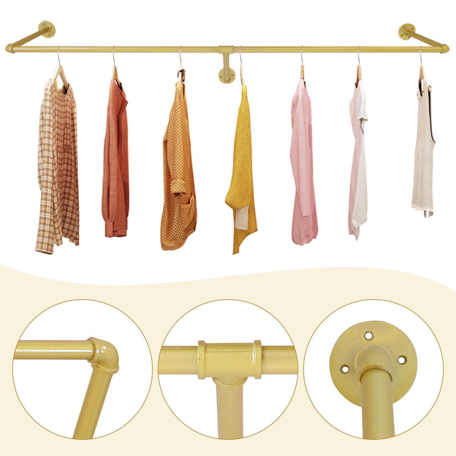 Clothes Rack Post TFCFL 47inch Industrial Pipe Clothes Rack Gold Garment Hanging Rod Wall ...