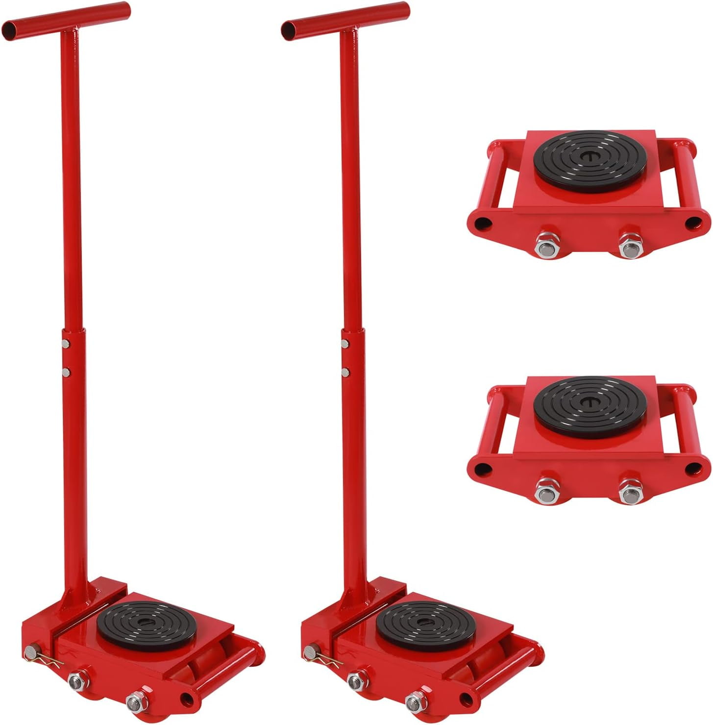 TFCFL 4pcs Machine Skates, Machinery Mover with 2 Steering Handle, 6T/13200lbs Machinery Moving Skate Dolly w/ 360°Rotation Disc & 4 Rollers, Heavy Duty Industrial Moving Equipment, Red