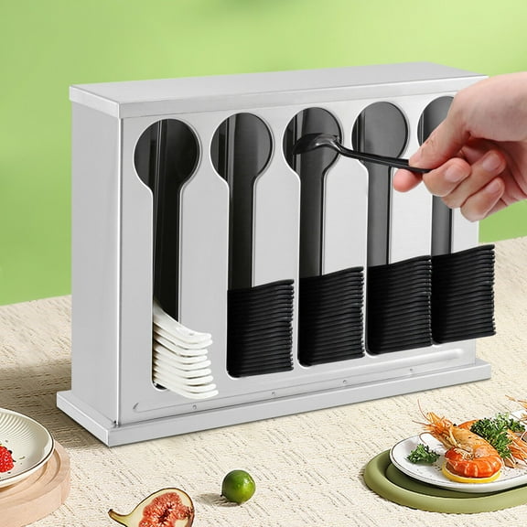 TFCFL 5 Compartments Countertop Utensil Dispenser Holder Spoon Fork Storage Box Stainless Steel
