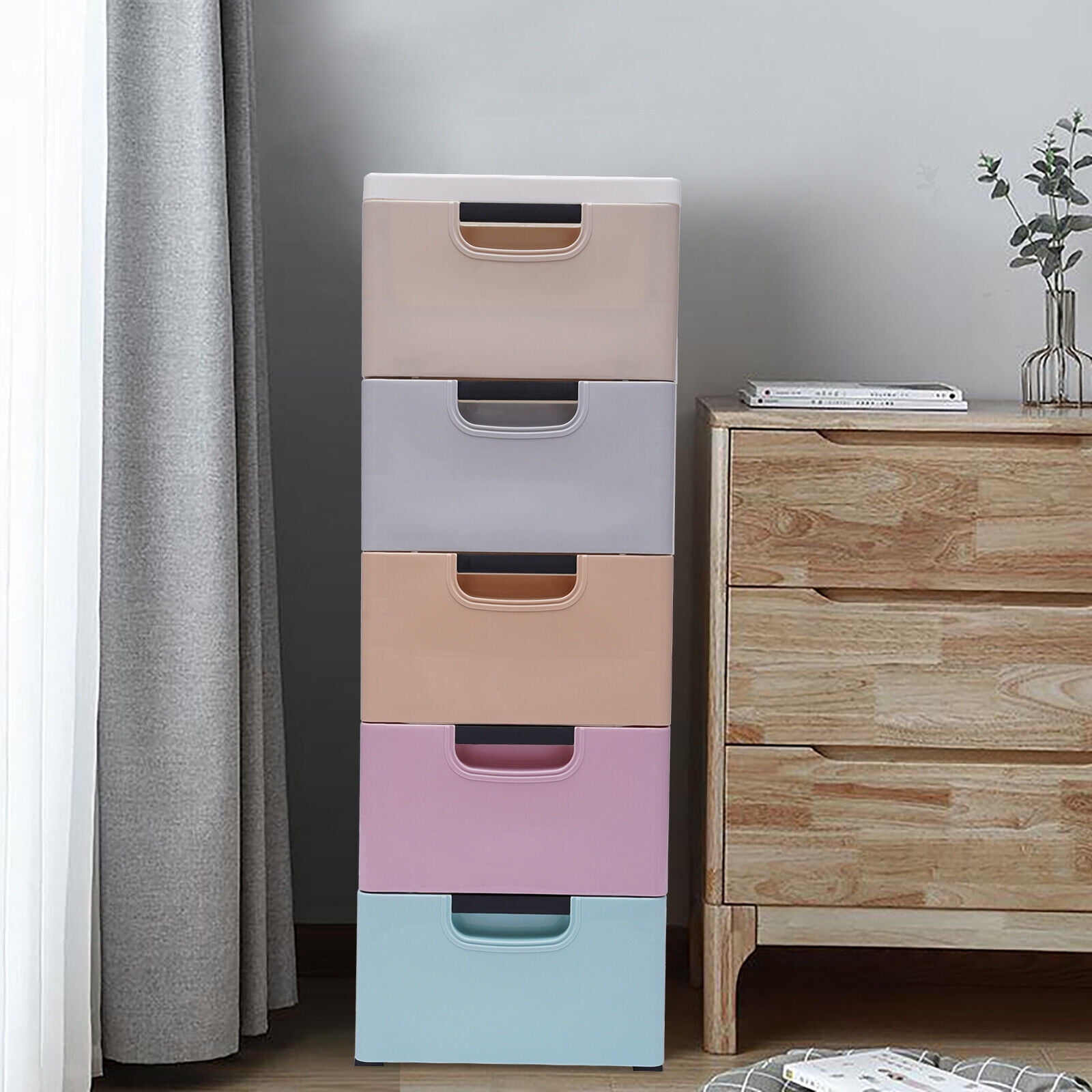 TFCFL 5 Tier Slim Storage Chest Plastic Narrow Drawers Storage Cabinet 5 Drawer Vertical Closet Organizer