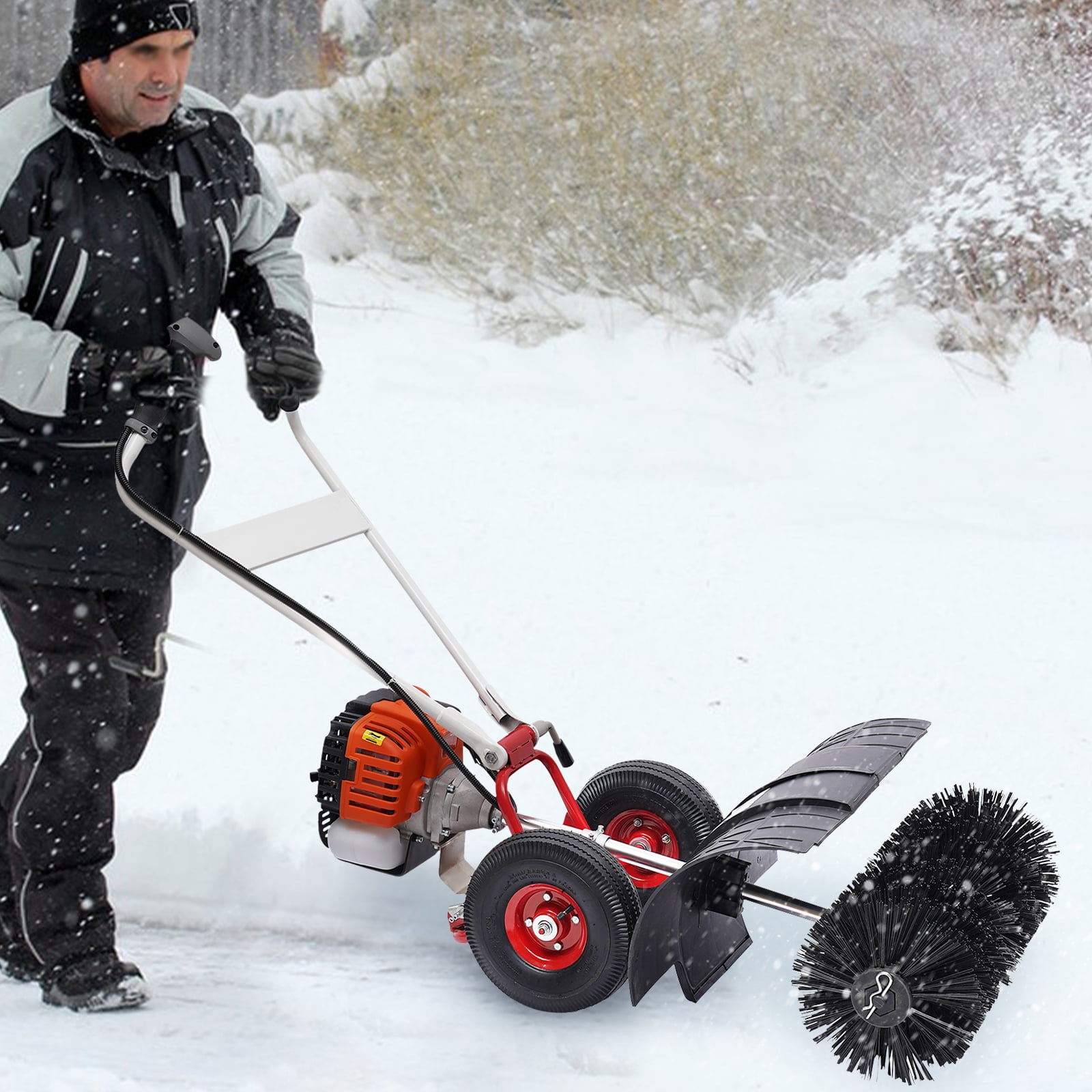 TFCFL 52CC 2.5HP 2 Stroke Gas Power Sweeper Broom Driveway Turf Grass Snow Cleaning Machine Hand Start