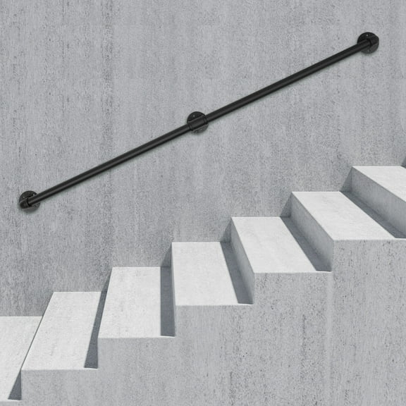 TFCFL 5ft Stair Railing Hand Rail for Indoor/ Outdoor Black Modern Handrail Wall-mounted Galvanized Iron Pipe Grab Bar