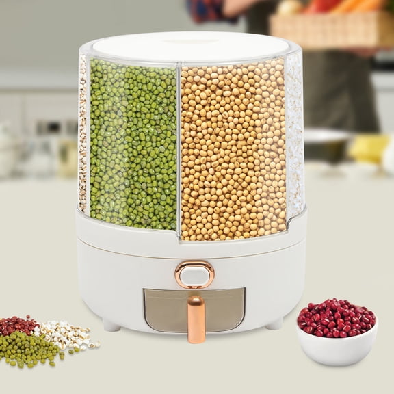 TFCFL 6 In 1 Rice Container 360° Rotating Grain Cereal Dispenser Kitchen Pantry Dry Food Storage Box
