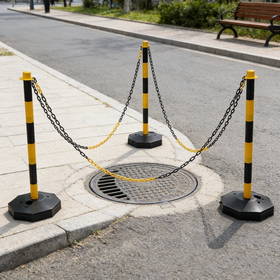 TFCFL 6 Pack Traffic Cones Adjustable Delineator Post with Fillable Base Street Stanchions Construction Safety Barrier