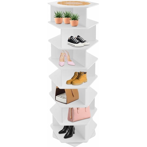 TFCFL 7-Tier Rotating Shoe Rack Tower, 360 Spinning Shoe Rack Organizer, Hexagon Lazy Susan Spinnig Shoe Rack Tower for Entryway Living Room, Shoe Organizer Rotating Fits Larger Shoes