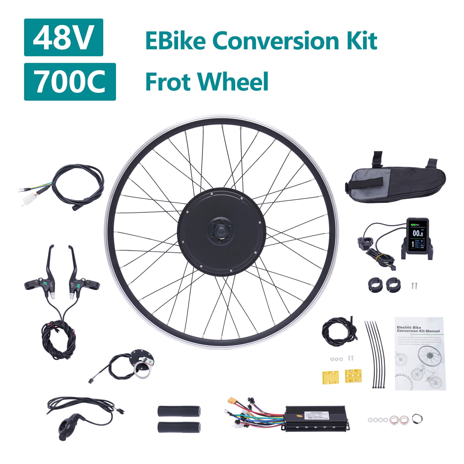 TFCFL 700C Electric Bicycle Front/Rear Wheel Hub Motor E-Bike Conversion Kit LCD 48V 1000W