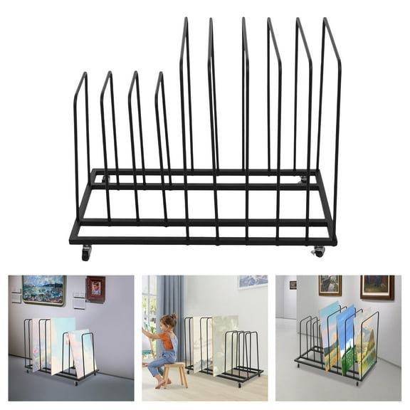 TFCFL 9 Compartments Painting Drying Rack Rolling Art Painting Display Storage Rack with 4x Wheels