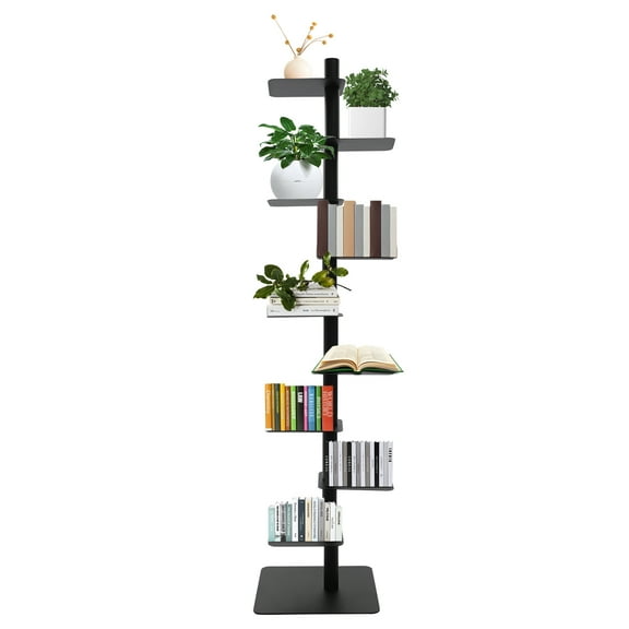TFCFL 9 Tier Rotating Spine Bookshelf Freestanding Metal Bookcase Book Organizer Storage Display Stand