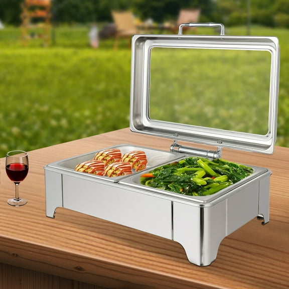 TFCFL 9L Electric Chafer Heating Chafing Dish Food Server Buffet Stove Square Double Compartment